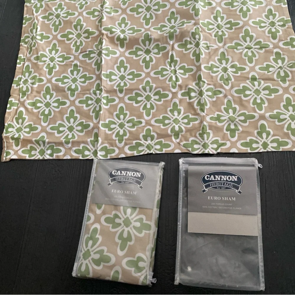 Cannon Vintage Euro Sham Pillowcase Set (2) Green‎ Tan Floral NEW Deadstock